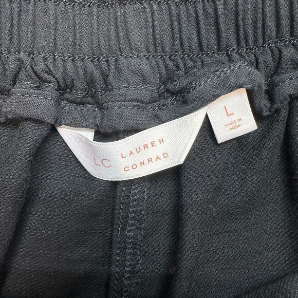 LC Lauren Conrad Paperbag Shorts WMNS Large Black Belted High Rise Cotton Blend - Picture 3 of 9